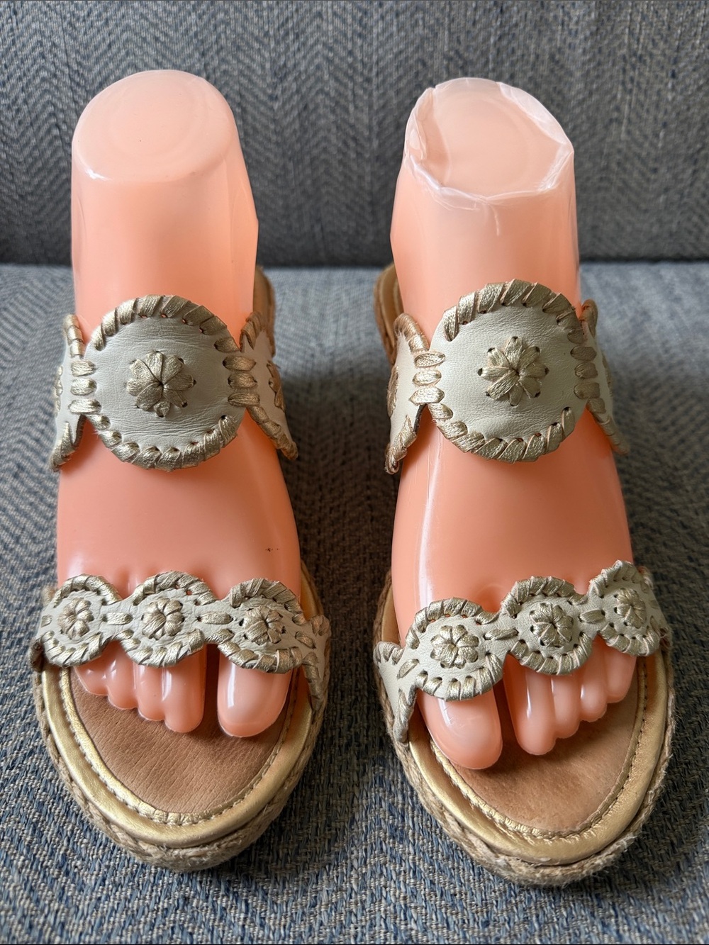 Jack Rogers Women’s Platform Wedge Ivory Leather Sandals Size: 7M